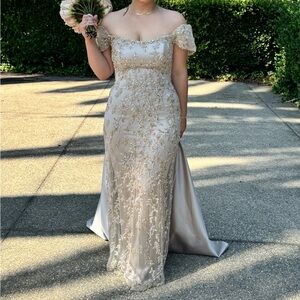 Custom Made Fully Beaded Evening Gown with Removable Train